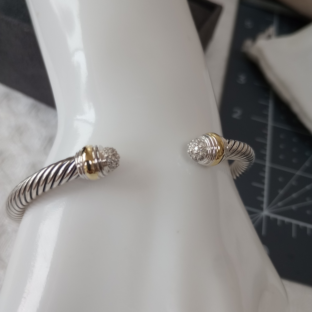 David Yurman 5 mm Cable Silver & Yellow Gold With Diamonds Bracelet - Picture 3 of 9